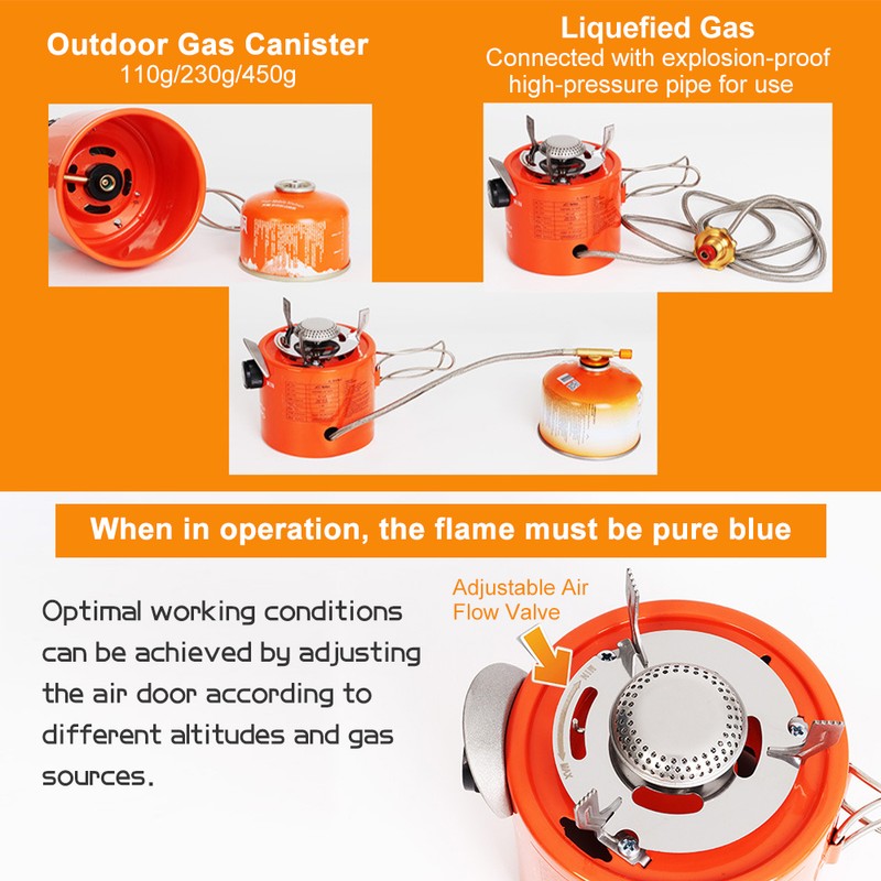 Portable 2000W Gas Heater Outdoor Camping Stove Heating Cooker for
