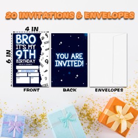 OZTEMETY 9th Bro You're Invited Card Birthday Invitations Cards For Boys, 20 Party Invite Cards With Envelopes, Double-Sided Neon Light Style Invites For Boys, Birthday Party Favor Decorations,07