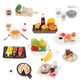 Amabro Miniature Food and Drink, 50-Piece Resin Food Toy Set, 1:12 Dollhouse Dollhouse Accessories, Toy Tableware, Mini Kitchen, Small Dollhouse Accessories for Girls, Boys, Food Party