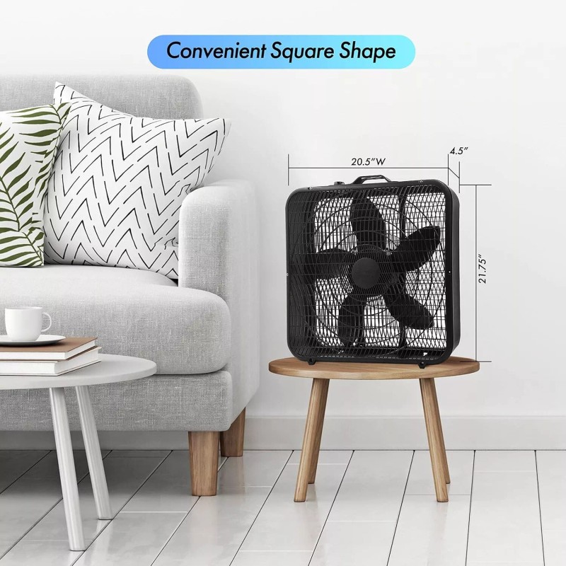 Comfort Zone 20" Box Floor Fan with 3-Speeds and Carry