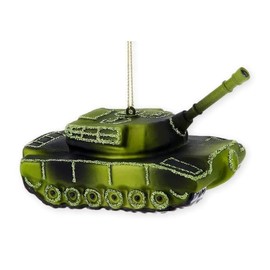 The Bridge Collection Glass Green Tank Ornament - 2" Christmas Decoration with Glitter Accents - Military Christmas Ornament for Soldier Decor