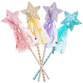 Tawoimle 4PCS Magic Wand for Kids, Princess Party Favors Princess Wands for Little Girls, Fairy Wands, Glitter Wand, Star Wand Birthday Gifts for Girls(Pink, Blue, Purple, Yellow)