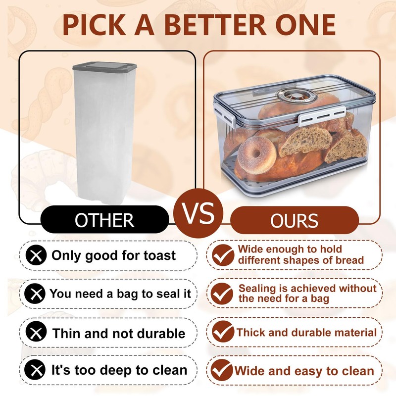 Airtight Bread Box for Kitchen Countertop,Plastic Bread Container,Bread Storage,Breadbox,Bread Storage