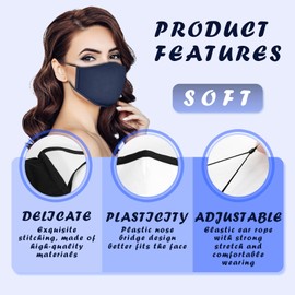 TUONYIS 4 Pcs Face Mask Reusable Cotton Face Masks Soft Masks Washable Fabric Mask with Nose Wire (Navy Blue, Black)