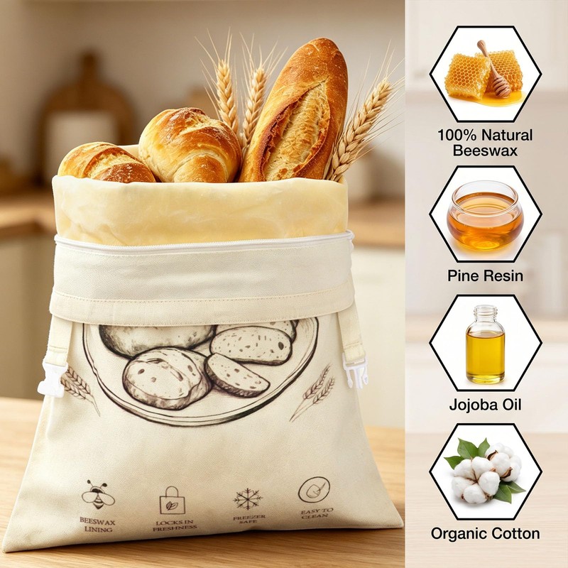 2 Pack Beeswax Bread Bags Loafguard Reusable 43.5x33.5cm