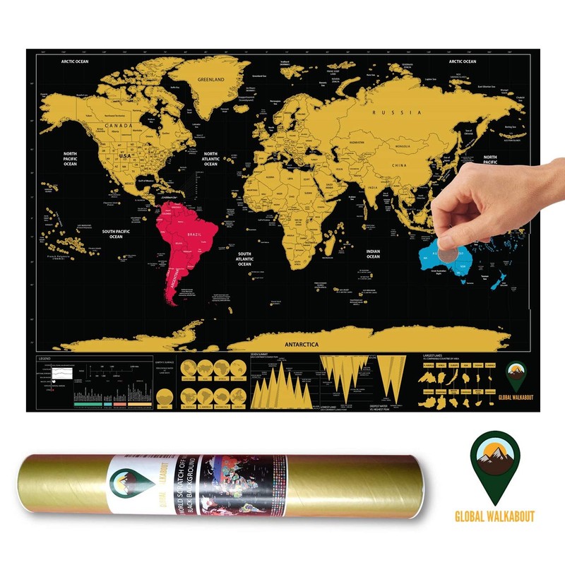 Global Walkabout Scratch Off Map with colours background – Deluxe