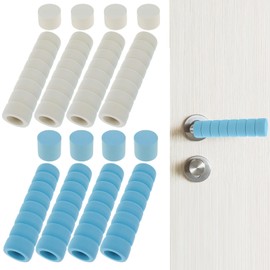 Oruola 8 Pcs Door Handle Protector,Soft Foam Door Handle Cover,Anti-Collision Sponge Spiral Doors Handles Cover,for Schools Classrooms,Home Rooms (Beige and Blue)