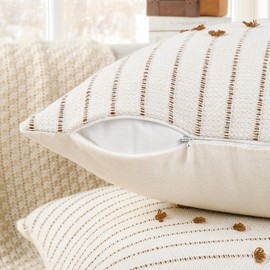 YCOLL Pillow Cover 16x16 Set of 2 Neutral Woven Decorative Throw Pillows for Couch Bed Living Room Cotton Tufted Couch Pillows Modern Farmhouse Accent Pillows Boho Home Decor, Brown