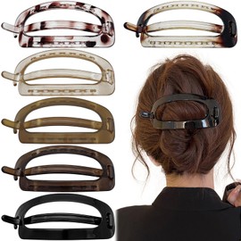 6PCS French Oval Hair Barrette Clips Plastic Bun Ponytail Holder Flexible Plain Strong Grip Closure Barrettes Styling No Metal Hair Accessories for Women Girls