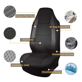 Flying Banner - Fundas de asiento de coche de fibra de carbono de calidad de malla de aire deportiva con respaldo bajo y alto (2 frentes, cubeta alto, negro)