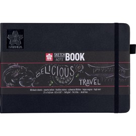 Sakura 94141004 Sketchbook, 80 Sheets, Black, Paper, Black Pages, 21 x 14.8 cm