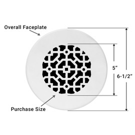 Achtek 5" Duct opening Solid Cast Aluminum Round Grille (6-1/2" Round Overall) | Powder Coated WHITE - Without Holes For Floor