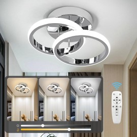 ADISUN Lámpara De Techo LED, Lámpara De Techo Moderna Con 2 Redonda LED Luces, Lámpara De Techo Led Regulable para Interior De Casas, Cocina, Pasillo, Sala De Estar, Dormitorio- 24W(Plata)