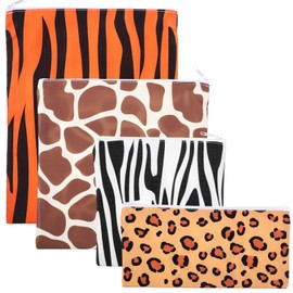 Paterr 4 Pcs Sandwich Bag Reusable Zipper Snack Bags Washable Food Safe Lunch Bags for Kids Students Adults Food (Animal)