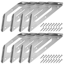 ECSiNG 8PCS Stainless Steel Corner Brace Connectors Triangular Flange Angle Bracket Heavy Duty Shelf Bracket Mending Plate for Cupboard Cabinet Chair Fixing