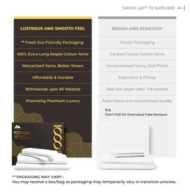 1000 Thread Count Best Bed Sheets 100% Egyptian Cotton Sheets Set - White Long - Staple Cotton California King Sheet for Bed, Fits Mattress Upto 16'' Deep Pocket, Soft & Silky Sateen Weave