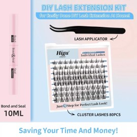 Higu clace NEW Higu DIY Eye Lash Extension Kit w/ Clusters Eyelash, Bond And Seal, Tweezers