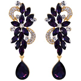 BriLove Women's Bohemian Crystal Flower Wedding Bridal Chandelier Teardrop Bling Dangle Earrings Purple Gold-Tone