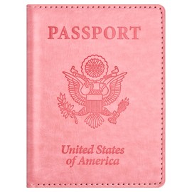 Eoehro Passport and Vaccine Card Holder, Faux Leather, AI-pink, Compact, Lightweight, Waterproof