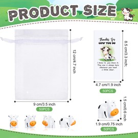 Vercraft 50 Sets Employee Appreciation Gift Bulk Thank You Gift Cards Inspirational Pun Note Greeting Cards with Organza Bags Mini Resin Animal for Staff Coworker Office Party Favors(Milk Cow)