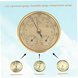 3 in 1 Barometer Indoor Metal Barometer Thermometer Hygrometer Golden Weather Barometer with Temperature Humidity Weather Station 5 Inch in Dia for Indoor Outdoor Weather Barometer-