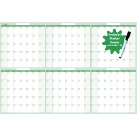 Dry and Wet 180-Day Erasable Wall Calendars with Marker and Eraser. Best in it's Class. Non-ghosting / Staining. (24 x 38, Earth Green)