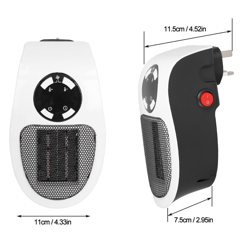 500W Black and White Mini Electric Heater Portable Wall Mounted
