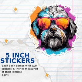 (2 Pack) Dandie Dinmont Terrier Dog Stickers - Dandie Dinmont Terrier with Sunglasses - Choose FromOver 100 Dog Breeds - 5 Inches On Longest Side - Premium Vinyl - Made in USA - BMCS0345