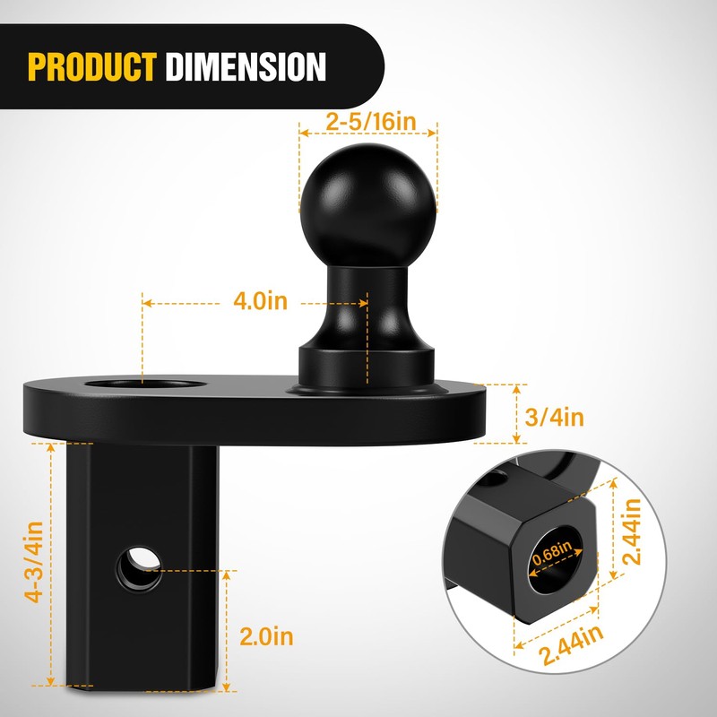 Nilight Gooseneck Ball Extender - GNXA4085, 4" Offset Ball Compatible