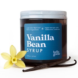 Bella Goose Vanilla Bean Coffee Syrup Jar (16oz) - Homemade Pure Cane Sugar Syrup for Lattes, Mocha, Desserts, & Ice Cream - Clean Ingredient - No Artificial Flavors, Oils, Dyes, or Preservatives Syrups for Coffee Drinks
