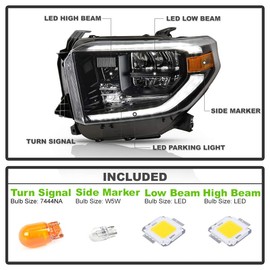 ACANII - For 2019-2020 Toyota Tundra OE Black Housing w/LED DRL Tube LED Headlight Headlamp Assembly Left Driver Side