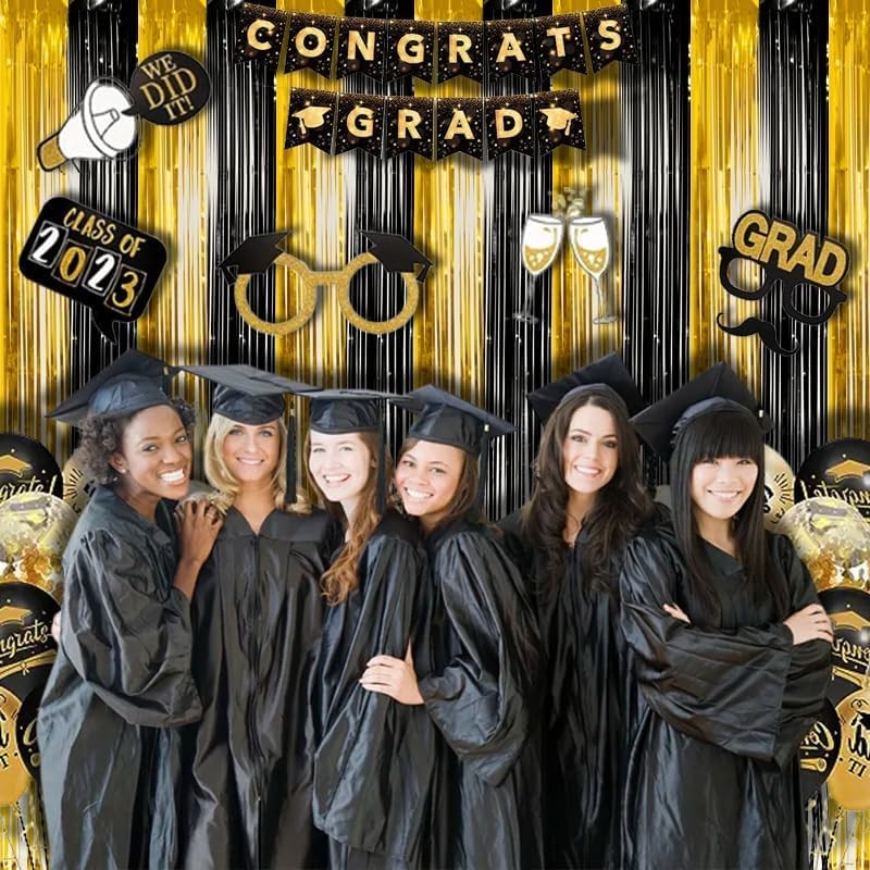 BRAVESHINE 3.2 x 8.2 ft Black Gold Foil Fringe Curtains