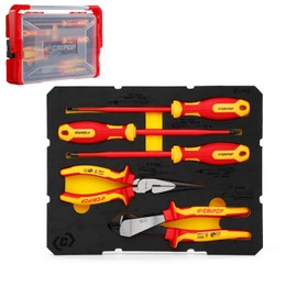 CRIPOP 5 PCS Insulated Screwdriver & Pliers Set, 1000V Insulated Electrician Tool Kit with Phillips/Slotted/Square Screwdrivers, Linesmen's/Diagonal Pliers and Storage Case