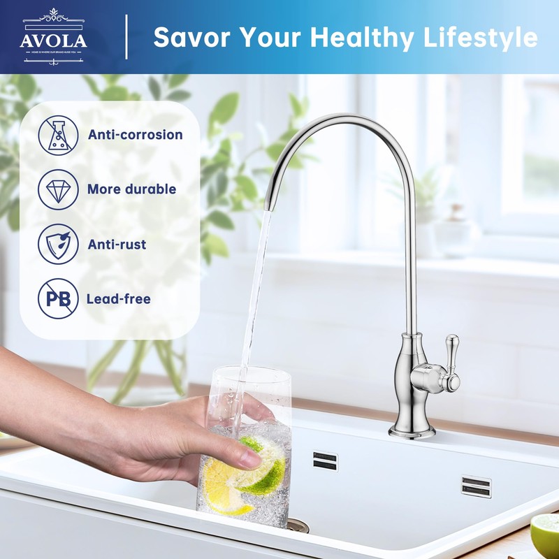 Avola Stainless Steel Kitchen Water Filter Faucet in Chrome, Non-Air