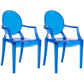 JOON 2 Pack Kids Ghost Chairs with Armrest Transparent, 25x13x14.5 Inches, Polycarbonate Material, 12.75” Seat Height, Stackable, for Toddler Parties, Playroom, Daycare, Home (Transparent Blue)