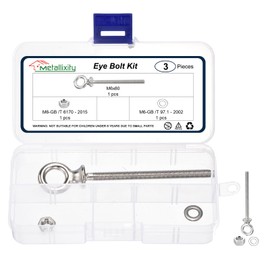 METALLIXITY Shoulder Eye Bolt with Washers & Nuts (M6x80mm) 1Set, 316 Stainless Steel Machinery Lifting Ring Threaded Eye Bolt - for Load Hoisting, Silver