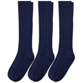 Jefferies Socks Girls 7-16 School Uniform Acrylic Cable Knee High 3 Pair Pack, Navy, Large