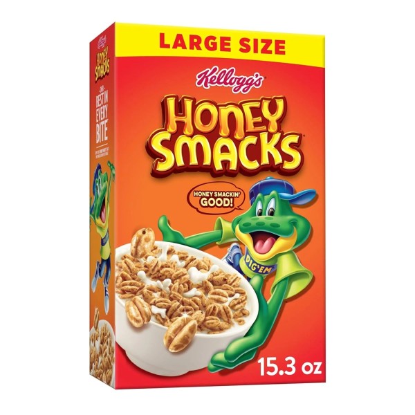 Kellogg's Honey Smacks Cereal, Whole Grain, Original, Kids Snack, Large