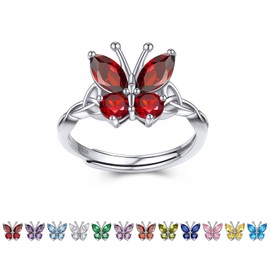 Bestyle Crystal Rings 925 Sterling Silver Girls Children Finger Ring with Synthetic Zirconia Birthstone Butterfly Rings Silver Ring Comes in Jewellery Gift Box