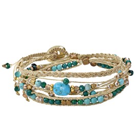 AeraVida Beautifully Vibrant Simulated Turquoise Round Cotton Rope Wrap Bracelet | Classic Sterling Silver Bangle Bracelet | Casual Bangle Bracelets for Women | Gift for Women, Unisex