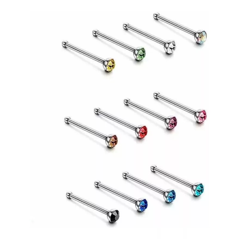 Steel 40 Piercing Nariz Nostril Piedra Colores Acero Quirurgico