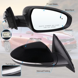 Lqito Right Passenger Side Door Mirror Compatible With 2019 2020 2021 2022 2023 2024 2025 Kia Forte With Power Glass Manual Folding Heated Turn Signal Blind Spot Black Replace#87620M7070(8 Pins)