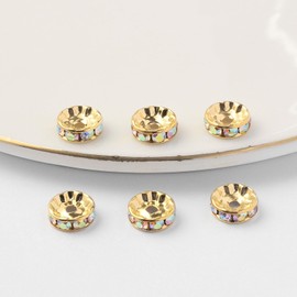 200Pcs 6mm Rondelle Spacer Beads Gold Plated Rhinestone AB Color Crystal Loose Beads for Necklaces Bracelets Jewelry Making
