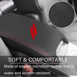 YOSRTER for Dodge Journey Accessories 2011-2020 Center Console Armrest Cover Interior Box Anti-Scratch Leather Central Armrest Decoration (Red Stitches)