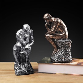 The Thinker Statue in Premium Cold Cast Retro Bronze- 9.64-Inch Premium Grade Collectible Figurine Design Rodin's The Thinker Inspired Decorate Statue (Silver)