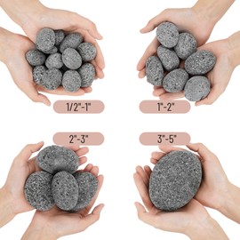 Skyflame 3-5 Inch Round Lava Rock Pebbles, 10 Pounds Black Natural Tumbled Stones for Indoor Outdoor Gas Fire Pit|Fireplaces|Garden Landscaping Decoration| Cultivation of Potted Plants