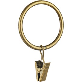 40 Pcs 2-Inch Curtain Rings for Curtain Rod,Antique Brass Metal Curtain Ring with Clips,Decorative Drapery Interior Diameter Curtain Rod Clips Hangers for Bathroom, Living and Guest Room