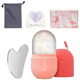 Juego de herramientas de masaje facial de dos piezas: Set de rodillo de silicona y raspador de acero inoxidable con bolsa de almacenamiento, herramien
