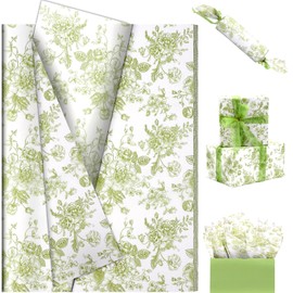 60 Sheets Sage Green White Floral Tissue Paper, 20x14 Inch Chinoiserie Peony Printed Gift Wrapping Tissue for Vantage Wedding Birthday Bridal Shower Party Decor