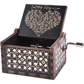 Can't Help Falling in Love Wood Music Box, Antique Engraved Musical Boxes Case for Love One Wooden Music Box - Gifts for Lover, Boyfriend, Girlfriend, Husband, Wife (BLACK) Vintage Laser - Color: WOOD